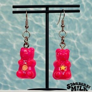 Strawberry Milk Pink Gummy Bear Earrings